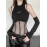 Black Bodysuit Lingerie Sexy Body Feminino See Through Corset Top Women Rave Outfit Mesh Patchwork One-Pieces Lenceria Femenina